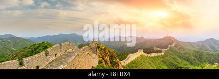 The Great Wall of China at sunset,panoramic view Stock Photo