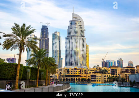 Dubai, UAE - November 28, 2018: Downtown Dubai district. Near Singing Fountains. Stock Photo