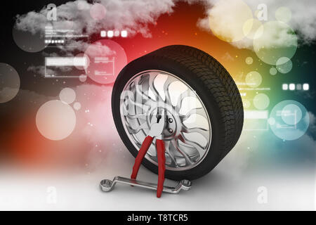 Tools and parts for car in color background Stock Photo