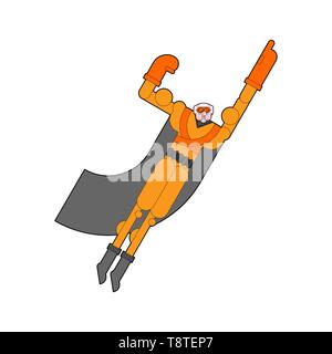 Grandfather superhero. Super granddad in mask and raincoat. Strong old man Stock Vector