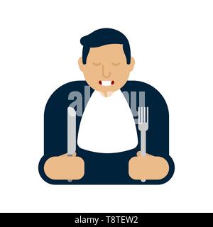 Man holding spoon and fork on White Background Stock Vector