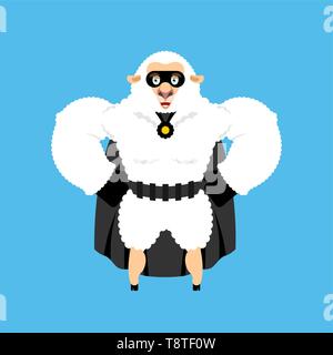 Sheep superhero. Super Ewe in mask and raincoat. Strong Farm animal Stock Vector