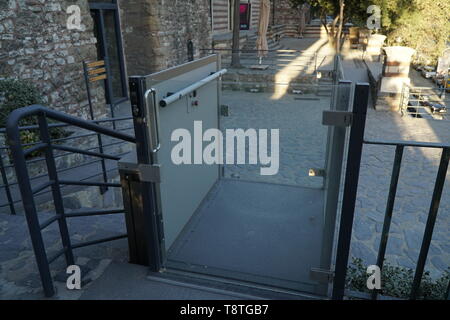 Istanbul, Turkey - September 17, 2017 : A wheelchair lift for disabled people at The Istanbul, Tophane-i Amire Art Center. Stock Photo