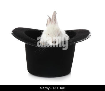 Magician hat with cute rabbit on white background Stock Photo