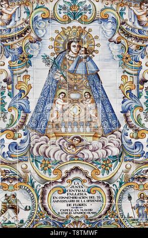 Mother of God figure, painted tiles, Basilica de la Mare de Deu dels Desemparats, Valencia, Spain Stock Photo