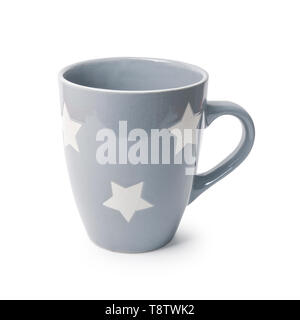 Closeup of Grey Color Drink Cup Mock-Up. Ceramic Mug Single Empty Blank for Coffee or Tea. Gray Mug with Stars Isolated on a White Background Mock Up. Stock Photo