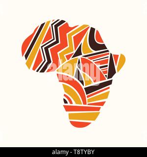Africa map concept illustration of african continent on isolated white background. Colorful geometric shapes in traditional tribal art style. Stock Vector
