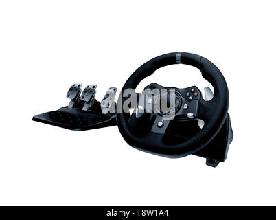 game console with steering wheel Stock Photo