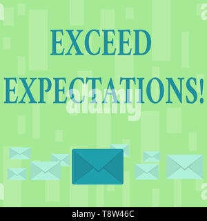 Handwriting text Exceed Expectations. Conceptual photo able to surpass or beyond the acceptable perforanalysisce Pastel Color Closed Envelopes in Diff Stock Photo