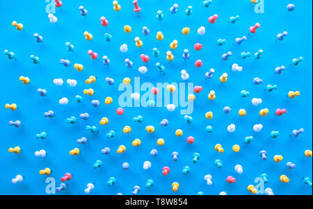 Selective focus /Top view group of pin,thumbtack on blue desk table background,business creativity ideas concepts Stock Photo