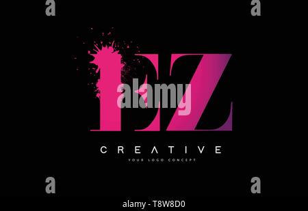 EZ E Z white and pink Letter Logo with Swoosh, dots and curved Lines ...