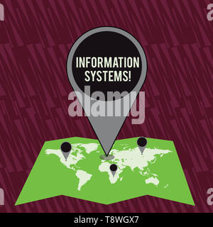 Text sign showing Information Systems. Business photo text study of systems with a exact reference to information Colorful Huge Location Marker Pin Po Stock Photo