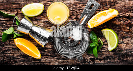 Fresh cocktail with orange.Cold refreshing drink with orange slices Stock Photo