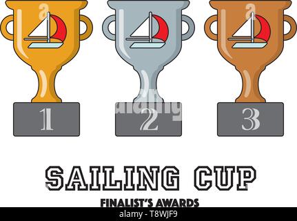 Sailing Cup Finalists Awards in Gold, Silver and Bronze Vector Symbols Stock Vector