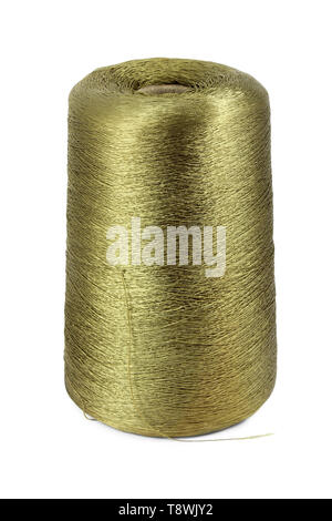 Bobbin of nylon thread khaki isolated on white Stock Photo