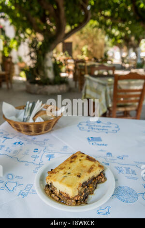 Moussaka on table of traditional restaurant on Crete Stock Photo