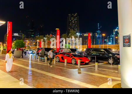 Dubai, UAE - November 29, 2018: Dubai Marina district. View of street lighting at night. Stock Photo