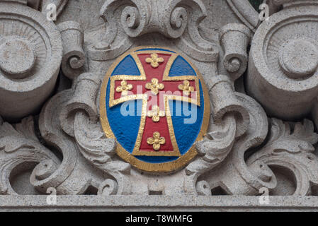 Eisenach, Germany - May 11, 2019: View of the Luther rose, the Luther cross on a historic house wall in Eisenach, Germany. Stock Photo