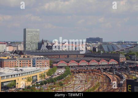 Copenhagen, Denmark - Jun 09, 2012: Railway station and city Stock Photo