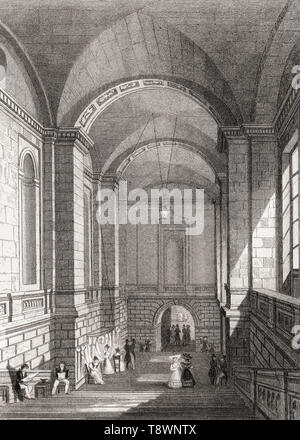 Staircase ot the Palais de Justice, Paris, antique steel engraved print, 1831 Stock Photo