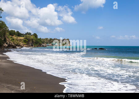 Black sand beach on the island of St Lucia in the Caribbean. Stock Photo