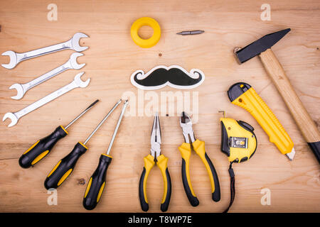 Repair tools - hammer, screwdrivers, adjustable wrenches, pliers. Male concept for a Father's day Stock Photo