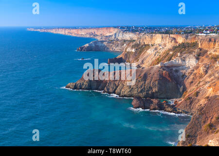 Summer landscape with Fiolent rocks formation on the Black Sea coast in Sevastopol Stock Photo