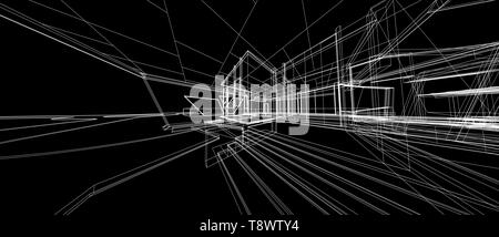 Architecture design concept 3d perspective wire frame rendering black  background. For abstract background or wallpaper desktops architecture  theme tec Stock Photo - Alamy