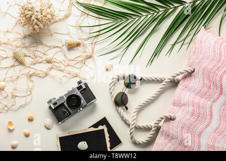Composition with travel accessories on white background Stock Photo