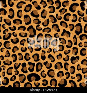 Leopard print seamless pattern. Wild animal skin background with grunge texture. Stock Vector