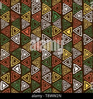 Abstract african art style seamless pattern. Hand drawn tribal decoration background with boho doodle shapes and ethnic symbols. Stock Vector