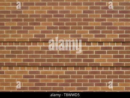 Close up view of a reddish brown vintage brick wall background in common bond brickwork pattern with unusual overlapping style Stock Photo