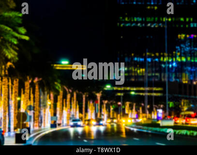 Walk through the night streets of Dubai. Stock Photo