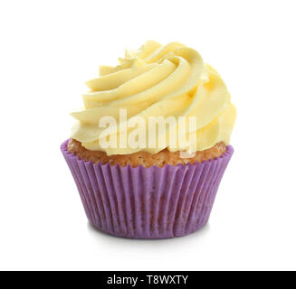 Delicious lemon cupcake on white background Stock Photo