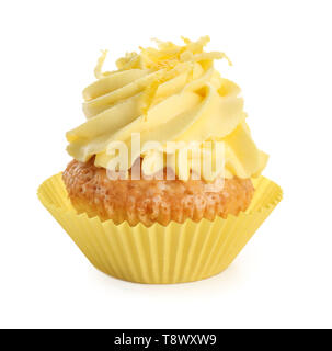 Delicious lemon cupcake on white background Stock Photo