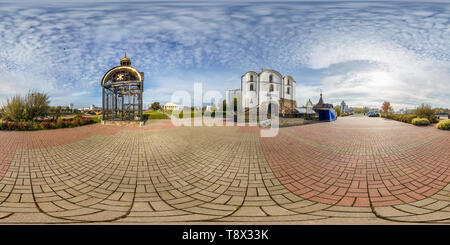 360 degree panoramic view of VITEBSK, BELARUS -  OCTOBER 2018: full seamless spherical panorama 360 degrees angle view near small ancient church in city center. 360 panorama in eq