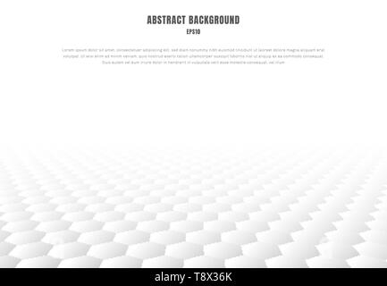 Abstract white hexagons pattern perspective background and texture with copy space. Luxury style. Vector illustration Stock Vector