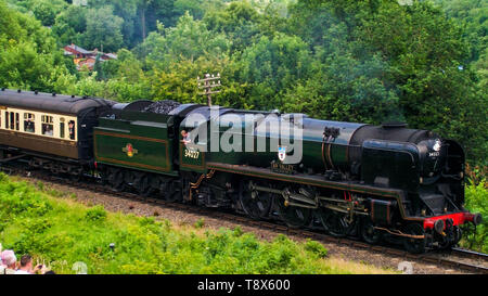 Taw Valley departs from Highley Station on the Severn Valley Railway. Stock Photo
