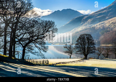 Lake and hills on a winter morning, Buttermere in the Lake District National Park, Cumbria,UK Stock Photo