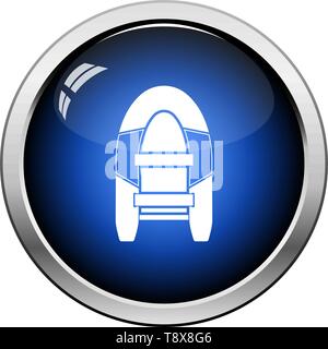 Icon Of Rubber Boat. Glossy Button Design. Vector Illustration. Stock Vector