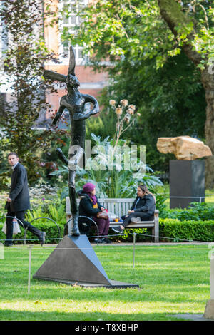 London, UK. 15th May, 2019. Barry Flanagan, The Bowler (1990, estimate: £600,000-800,000) - Christie's Sculpture in the Square, on view to the public from 15 May to 17 June 2019. The exhibition displays works that will be offered in the Modern British Art Evening Sale on 17 June 2019. Credit: Guy Bell/Alamy Live News Stock Photo