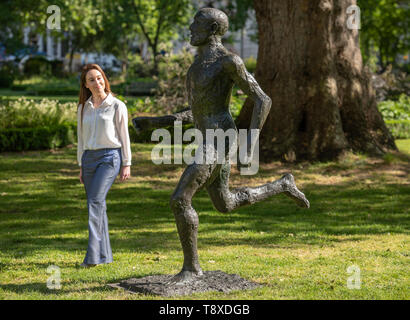 St James’s Square, London, UK. 15th May 2019. An exhibition of sculpture opens on view to the public from 15 May to 17 June 2019. The displayed works, by Barbara Hepworth; Henry Moore & Barry Flanagan, will be offered for sale at Christie’s Modern British Art Evening Sale on 17 June. Image: Dame Elisabeth Frink RA, Running Man (Front Runner), 1986. Estimate £400,000-600,000. Credit: Malcolm Park/Alamy Live News. Stock Photo