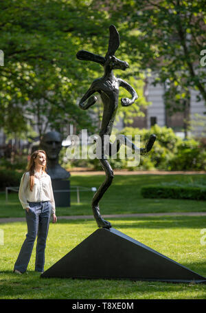 St James’s Square, London, UK. 15th May 2019. An exhibition of sculpture opens on view to the public from 15 May to 17 June 2019. The displayed works, by Barbara Hepworth; Henry Moore & Barry Flanagan, will be offered for sale at Christie’s Modern British Art Evening Sale on 17 June. Image: Barry Flanagan RA, The Bowler, 1990. Estimate: £600,000-800,000. Credit: Malcolm Park/Alamy Live News. Stock Photo