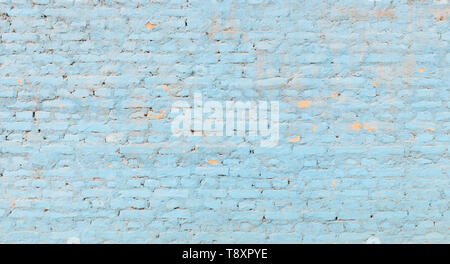 Light blue brick wall texture, panoramic background Stock Photo