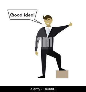Happy man says Good idea. Speech Bubble. Vector illustration. Stock Vector
