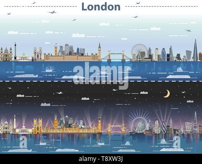 London city skyline at day and night vector illustration Stock Vector