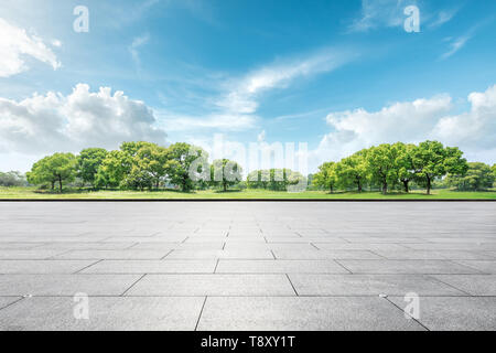 Empty square floor and green forest natural landscape Stock Photo