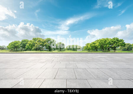 Empty square floor and green forest natural landscape Stock Photo
