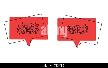 Yes and no lettering with speech bubbles. Handwritten words with decoration. Vector conceptual illustration. Stock Vector