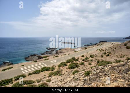 Cape Verde, Cabo Verde archipelago, Brava Island: unused runway of an airport by the sea *** Local Caption *** Stock Photo